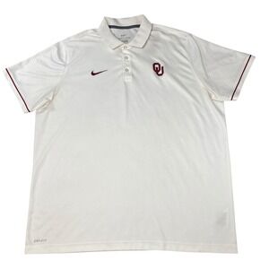 Nike Dri Fit Polo Shirt Mens 2XL White Oklahoma Sooners Polyester NCAA Athletic‎